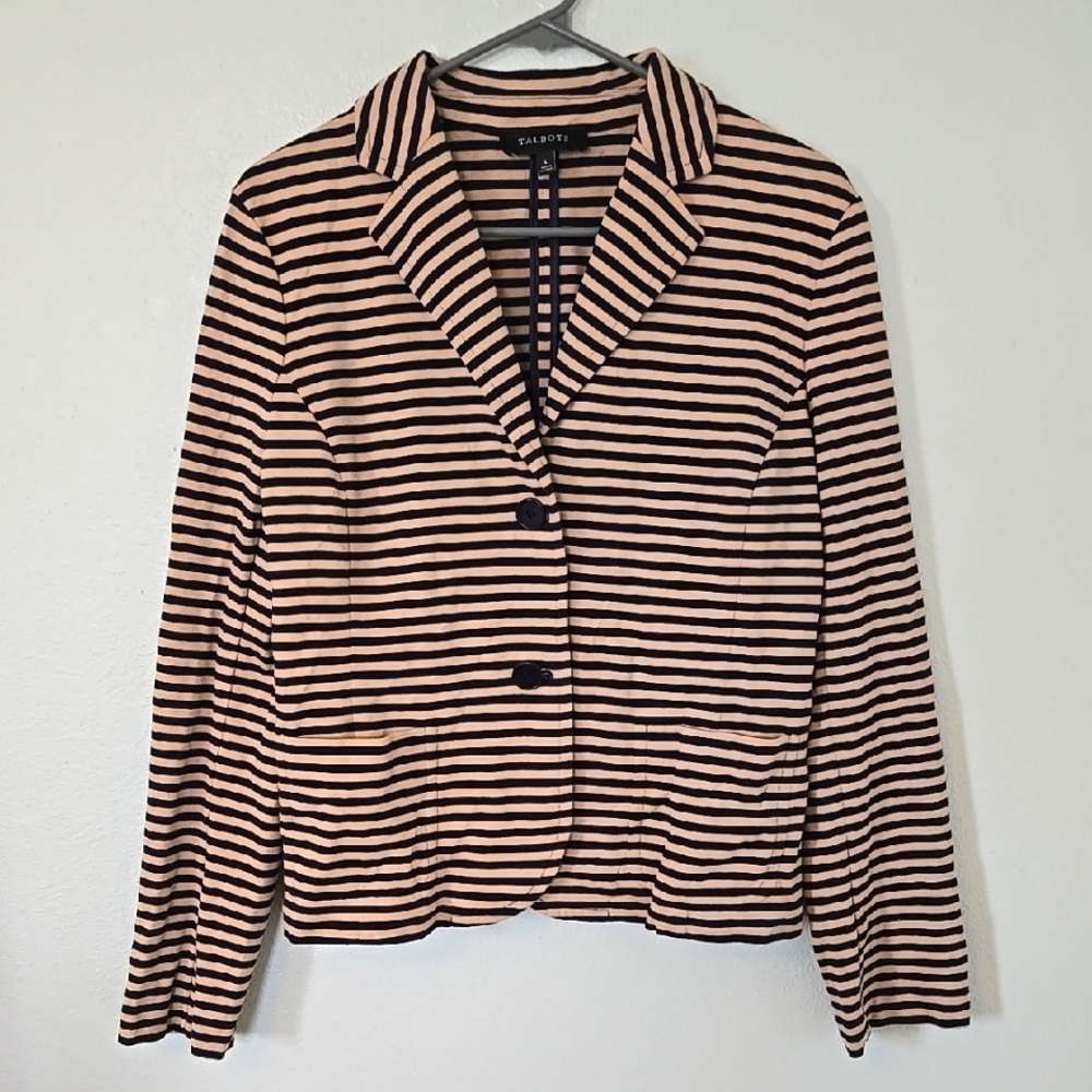 Talbots Navy Striped Knit Blazer Size Large